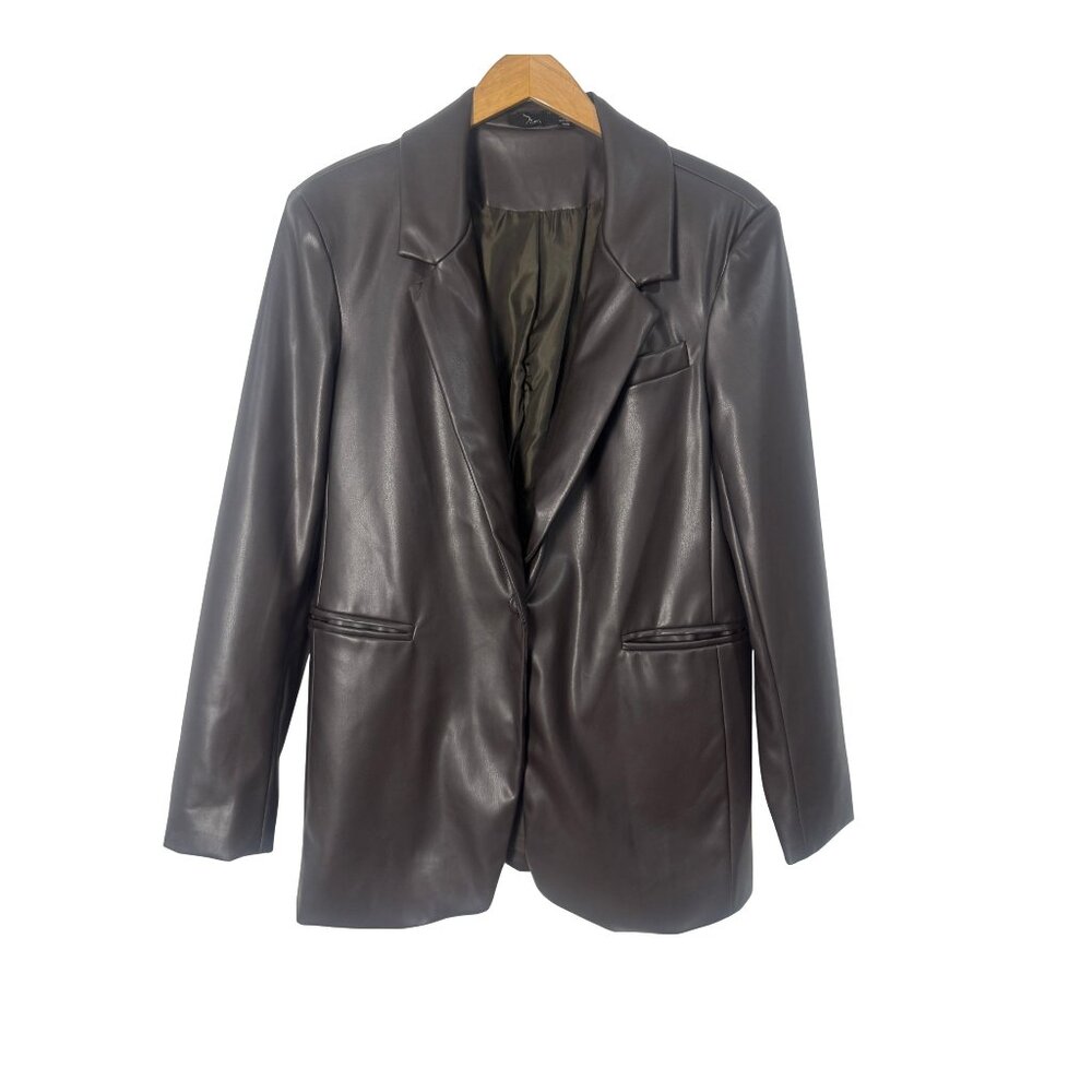 Noir Faux Leather Blazer Jacket Brown Size M